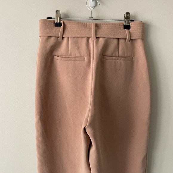 Wilfred Tie-Front Pants Casual High Waisted Belted Straight Leg Tan 4 NO BELT - Picture 7 of 10
